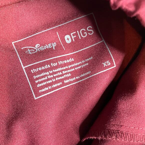 FIGS Disney Maroon Scrub Bottoms Extra Small XS Mickey Mouse‎ Burgundy Joggers - Picture 6 of 9